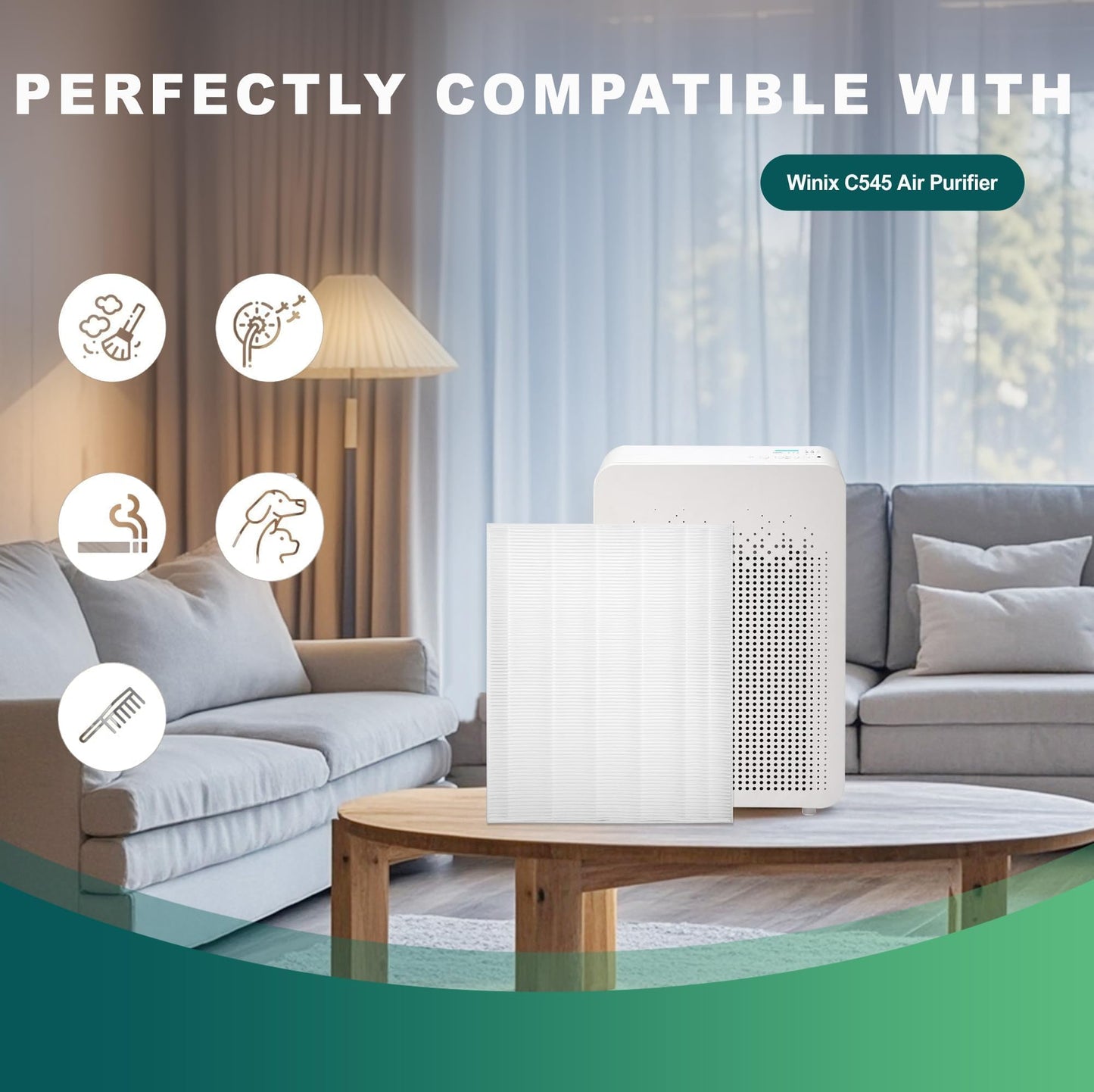 C545 Air Purifier Filter Replacement, Compatible with Winix C545 Air Purifier, Replaces Parts 1712-0096-00 and 2522-0058-00, 2 Pack H13 True Filter + 8 Activated Carbon Filters