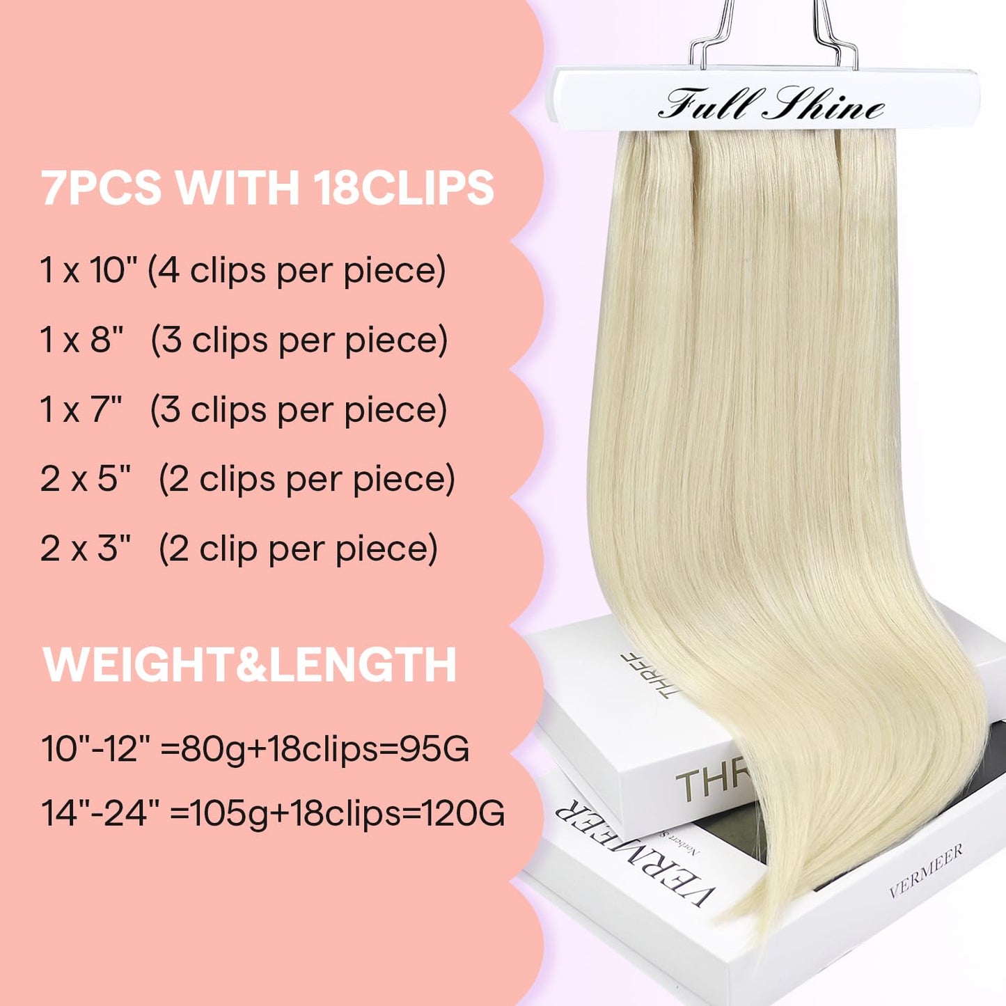 Full Shine Blonde Human Hair Clip In Extensions Platinum Blonde Clip In Real Human Hair 7Pcs 120 Grams Invisible Remy Hair Exten
