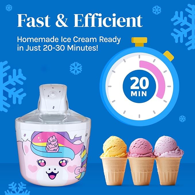 1.2 Quart Unicorn Electric Ice Cream Maker Machine for Kids – Best Countertop Ice Cream Machine for Homemade Soft Serve, Sorbet, Gelato, Frozen Yogurt – Fun & Easy Desserts for Families, easy to Clean