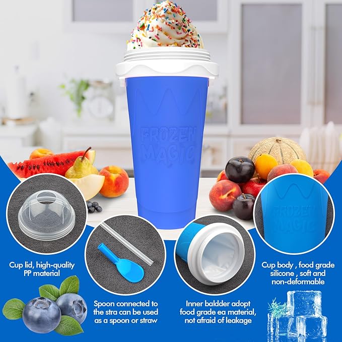 3PCS Slushie Maker Cup, Quick Frozen Magic Cups for Homemade Milk Shake Ice Cream Maker, Double Layer Squeeze Slushy Maker Cup, Birthday Gifts for Kids,Friends,Family (Pink+Bule+Green)