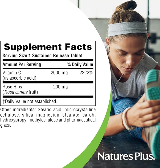 NaturesPlus Ultra-C 2000 mg - 90 Tablets - Vitamin C with Rose Hips - Immune & Antioxidant Support - Vegetarian, Gluten Free - 90 Servings