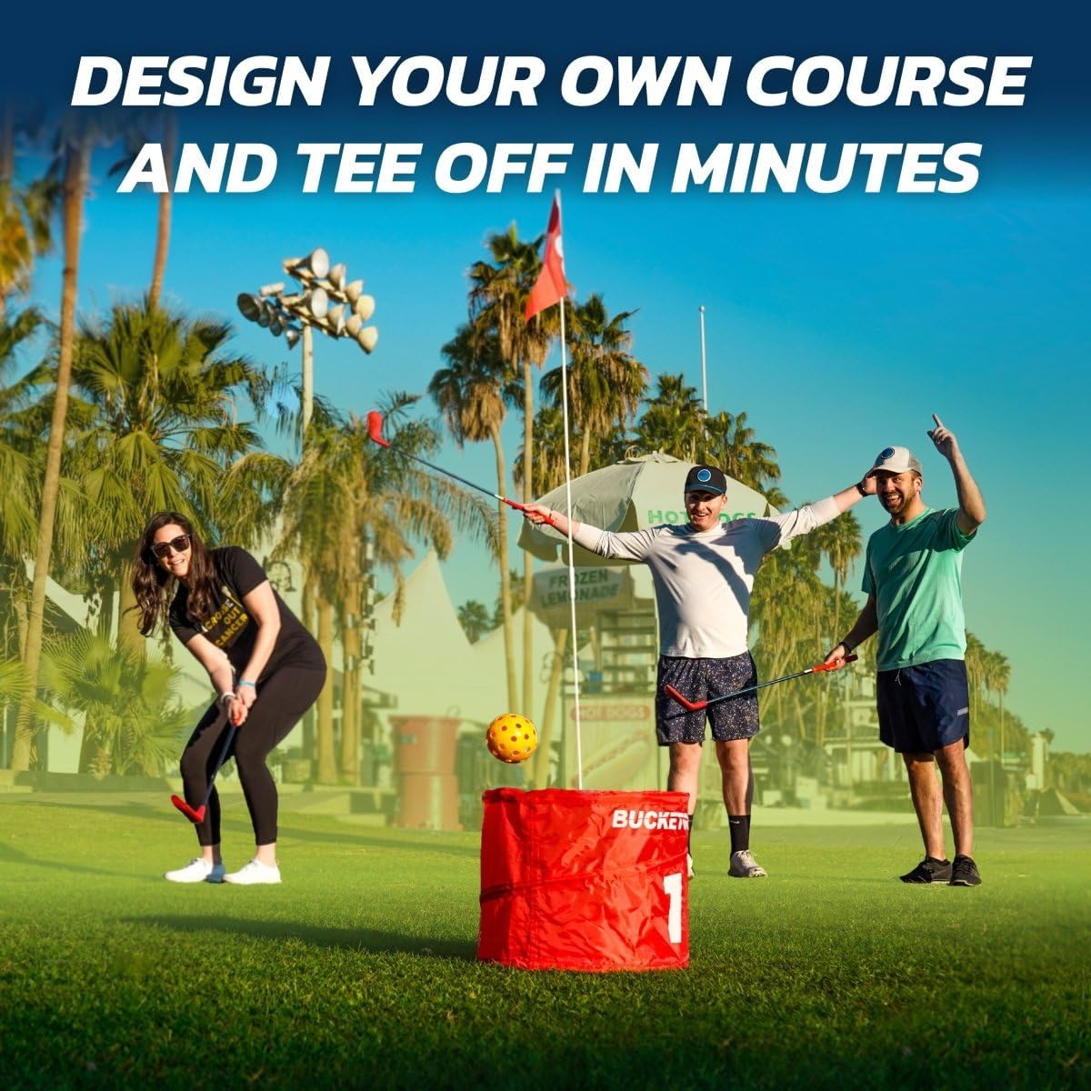 bucketgolf 9 Hole Bundle - Outdoor Golf Game for All Ages. Adults, Kids, Family. Play Anywhere - Yards, Beach, Park, Backyard. Includes 2 Clubs (1 RH + 1 LH)