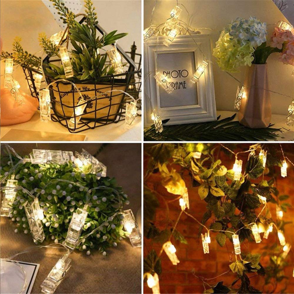 Dopheuor LED Fairy Clip String Lights, Warm White, Battery Operated, Model JZD-234, Ideal for Photos, Parties, and Decor