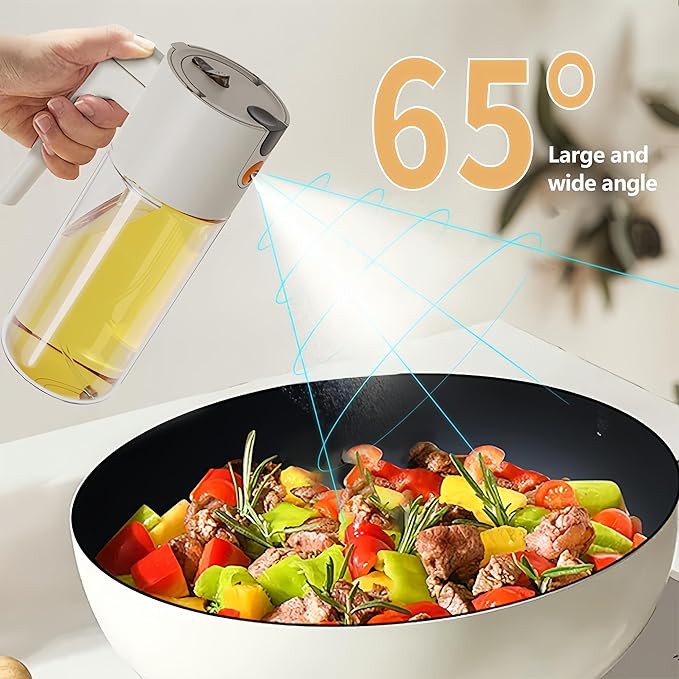Olive Oil Spray Bottle Dispenser，2-in-1 Glass Material Kitchen Cooking Oil Sprayer，20.3 oz/600 ml Cooking Spray, Glass Spray Bottle with Tipper, Food Grade Spray for Kitchen, Salad, Frying, Barbecue