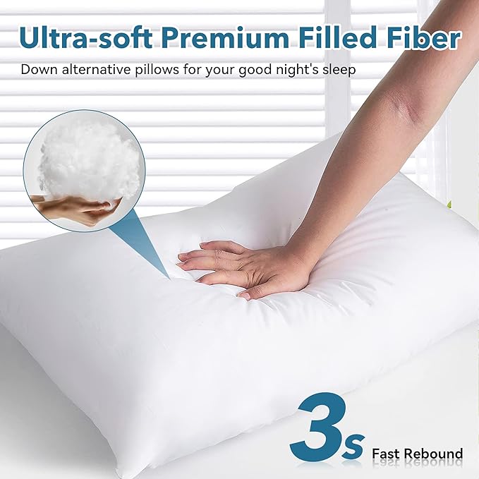SILUI Pillows King Size Set of 4 Pack Extra Flat Thin Soft Support Hypoallergenic Plush Down Alternative Bed Pillow for Back, Stomach or Side Sleepers,20x36in