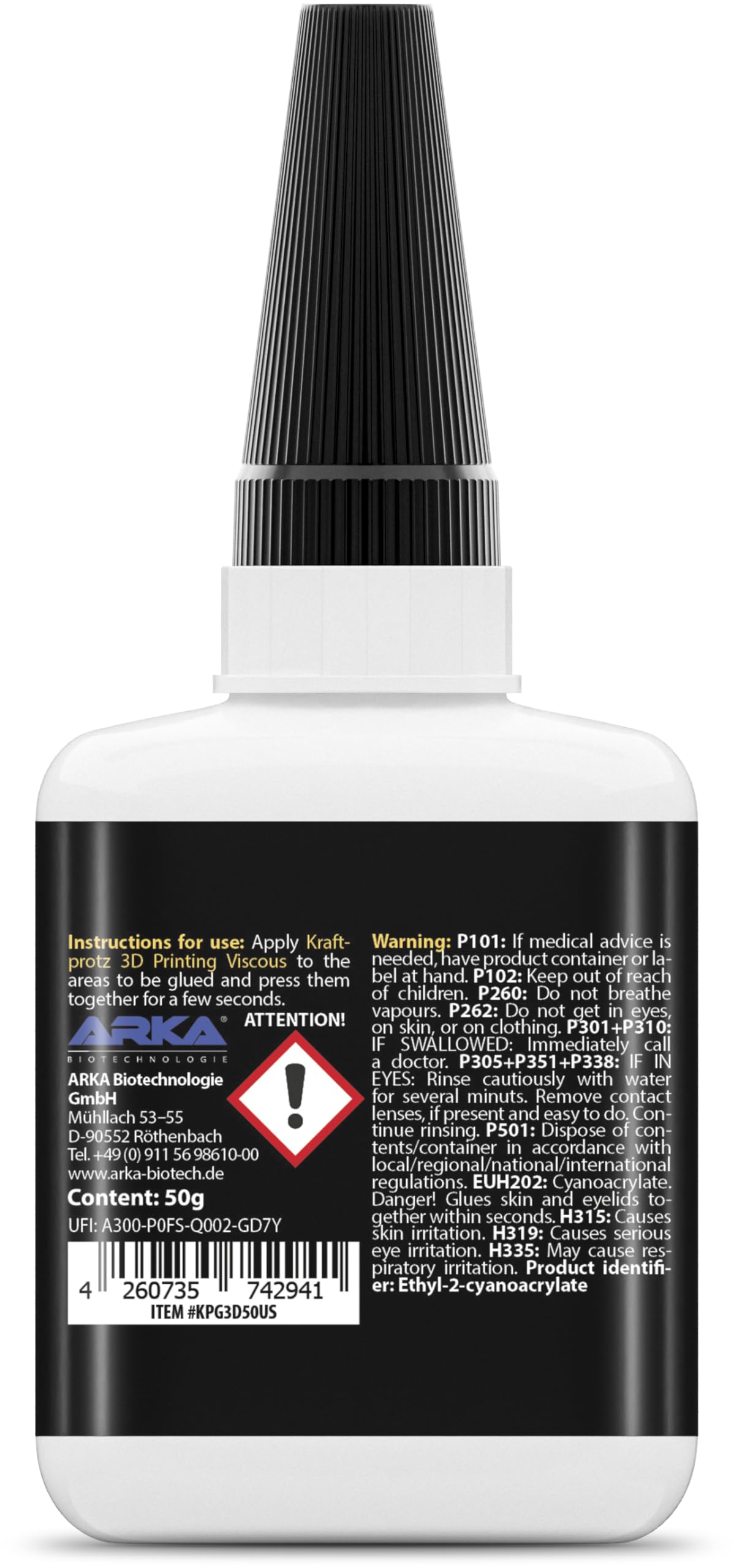 3D Printer Superglue Gel for PLA, ABS, PETG, TPU & Nylon – 1.76 oz XXL – No-Drip, Extra Strong & Waterproof – Precision Tip for Repairs, Supports & Vertical Surfaces – KRAFTPROTZ