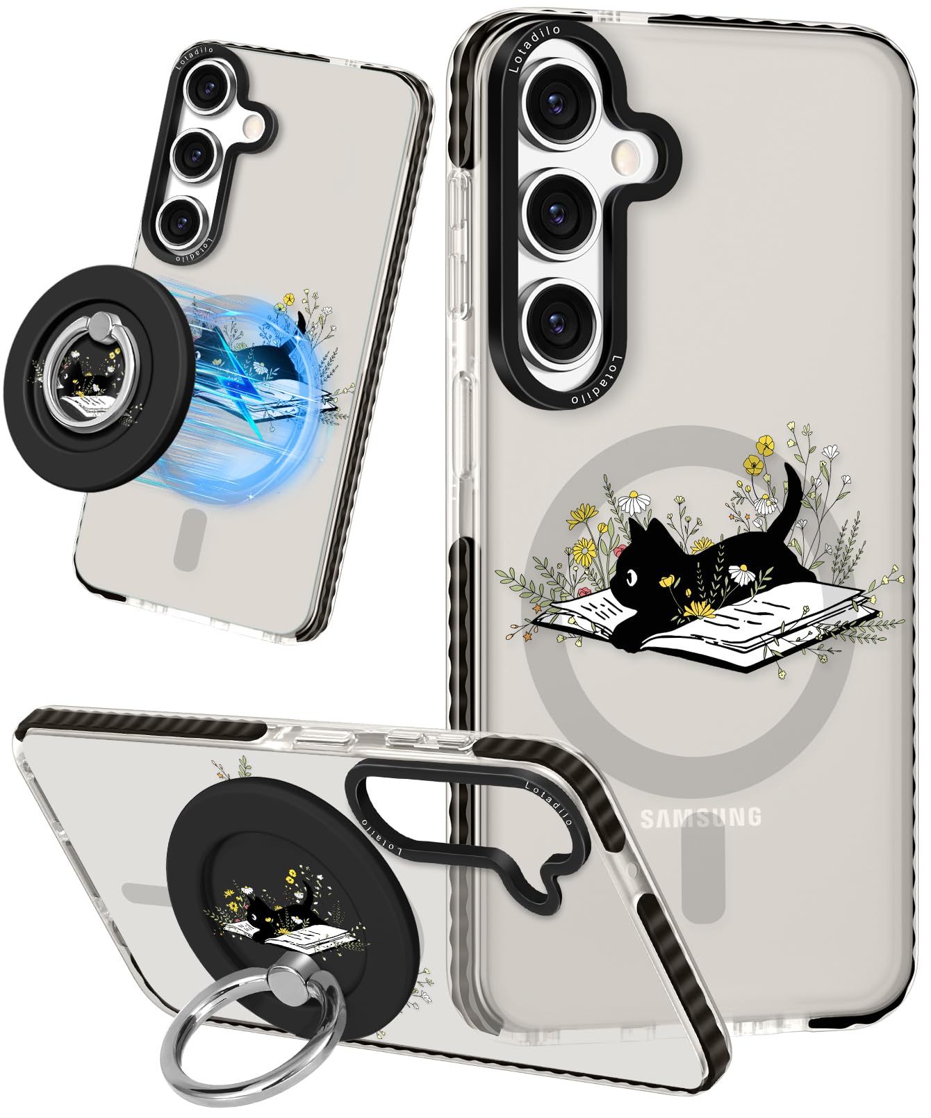 Lotadilo For Samsung Galaxy A35 5G Case For Women - Girls Cute Design Compatible With Magsafe Magnetic Ring Holder Stand Cat Flo