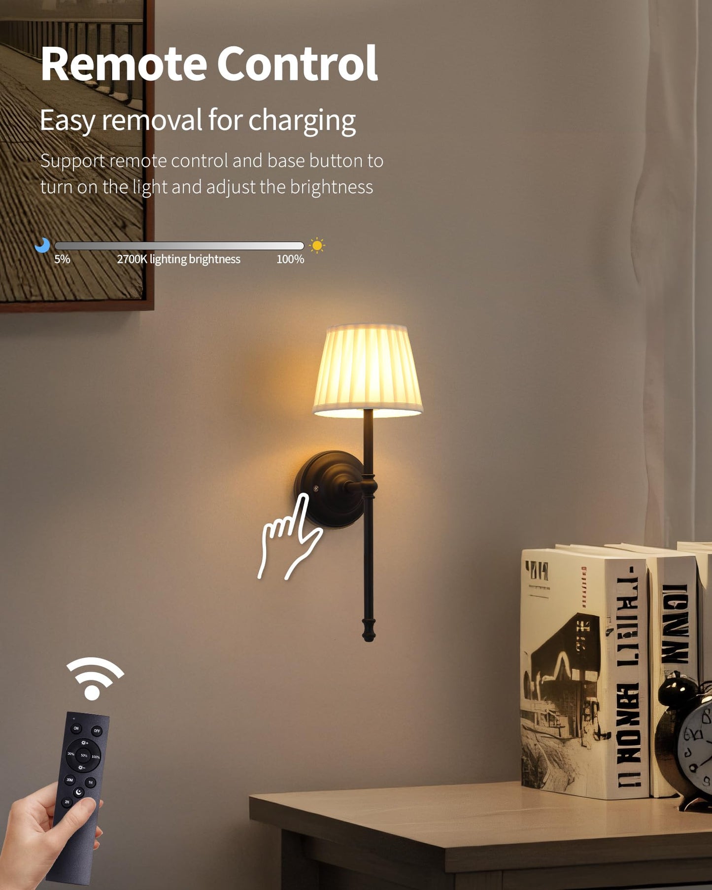 Kdg Cordless Wall Sconces Set Of 2  Small Wireless 5200Mah Rechargeable Battery Fabric Led Wall Lamps  Portables Lightings For Wall discomfort-reducingting  Living Room  Bedroom  Hallway  Gifts  Night Light (Black)