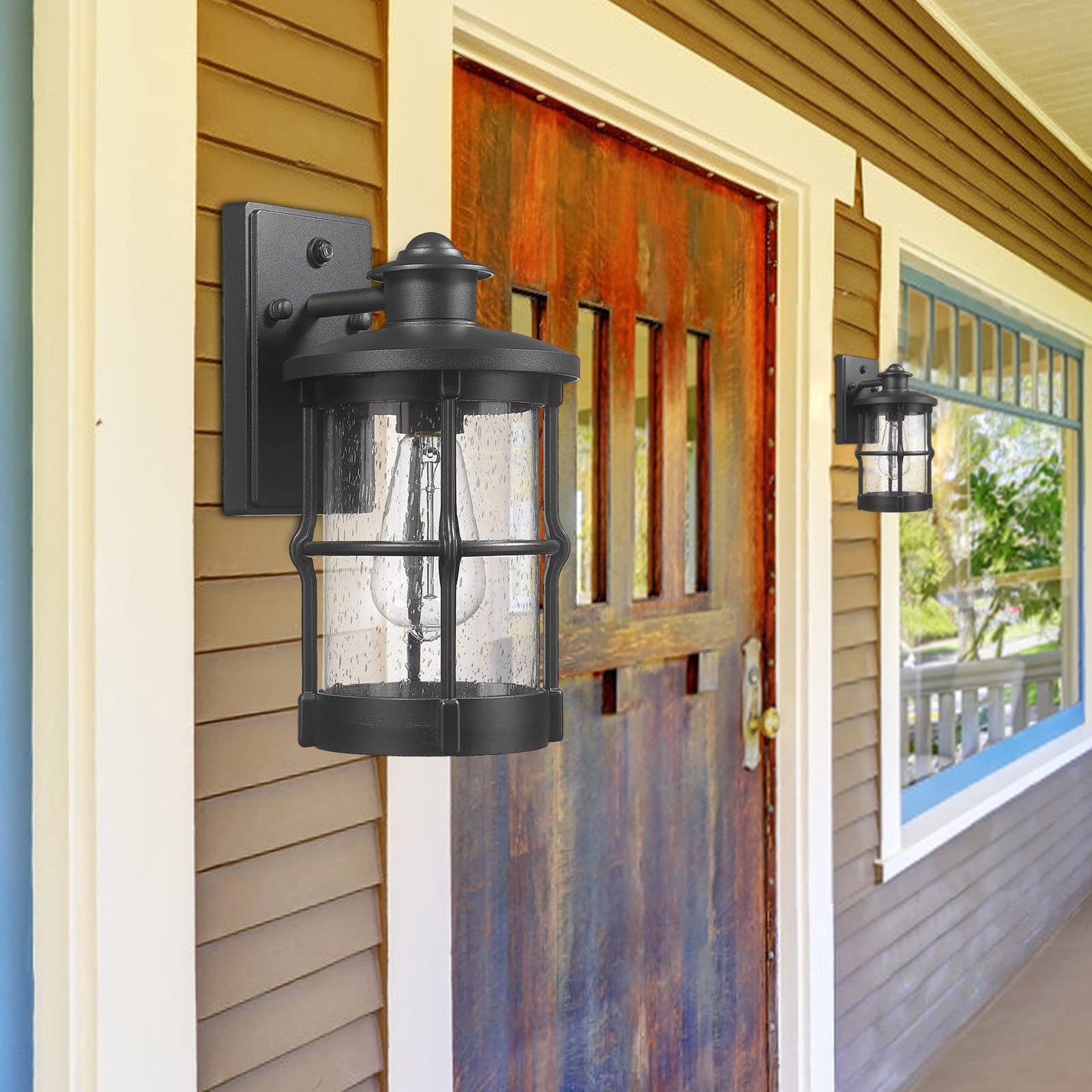 Rosient Outdoor Wall Sconces  Dusk To Dawn Outdoor Wall Lights  Exterior Wall Mount Lighting  Wall Light Fixture In Black Finish With Seeded Glass  2 Pack  Ddltm-W-2Pack