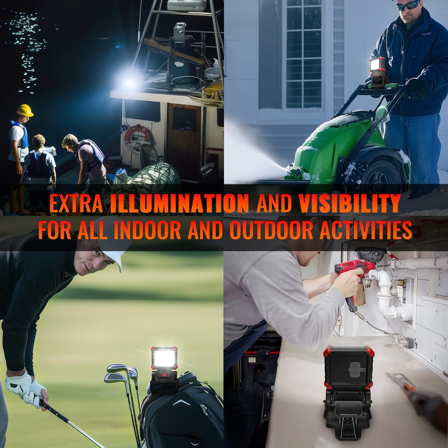 Easymaxx LED Rechargeable Work Light with Clamp, 2Pack 2100LM COB Magnetic Clip on Worklight 270° Rotating with Mobile Charger, Portable Clamp Work Light for Boats, Car Repairing, Job Site Lighting