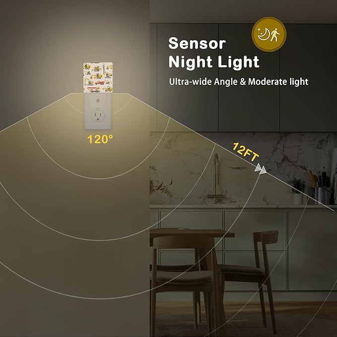 Tractor Night Light, Construction Machines Night Lights Plug Into Wall with Dusk to Dawn Sensor Wall Lamp, Nightlights for Bedroom, Bathroom, Hallway, Kitchen, Gifts Ideal for Girls Women