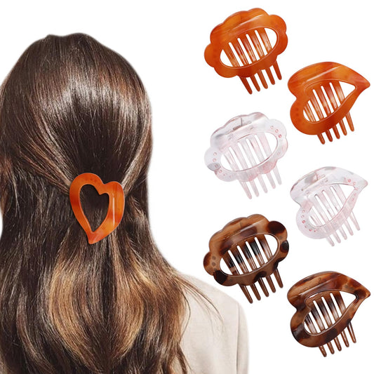 6Pcs Flat Hair Clips for Women,Volume Flat Top Heart Brown Clip for Thick or Thin Hair,Picura Large Hair Claw Clips Strong Hold