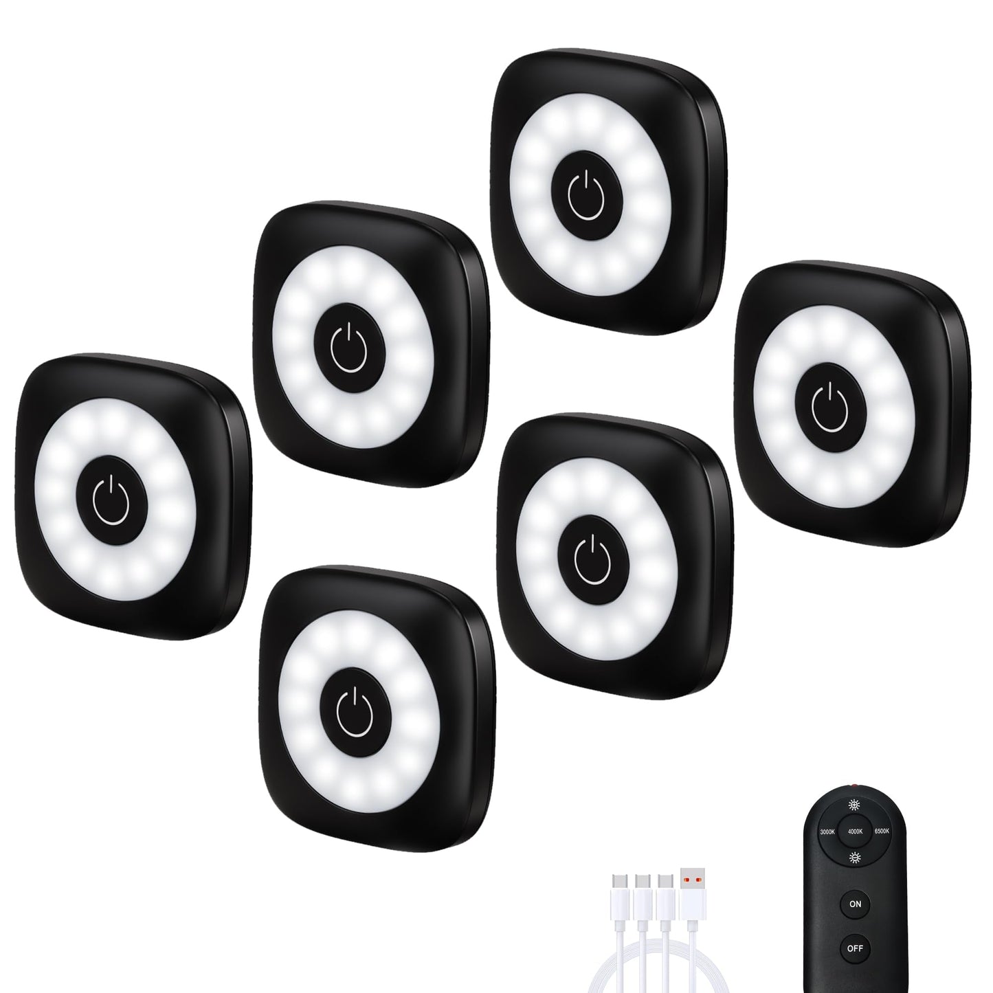 MICLIONLED Rechargeable Mini Puck Lights, Remote Control, Adjustable Brightness (10%-100%), 3 CCT, 6 Pack, White, Model M3-GB15