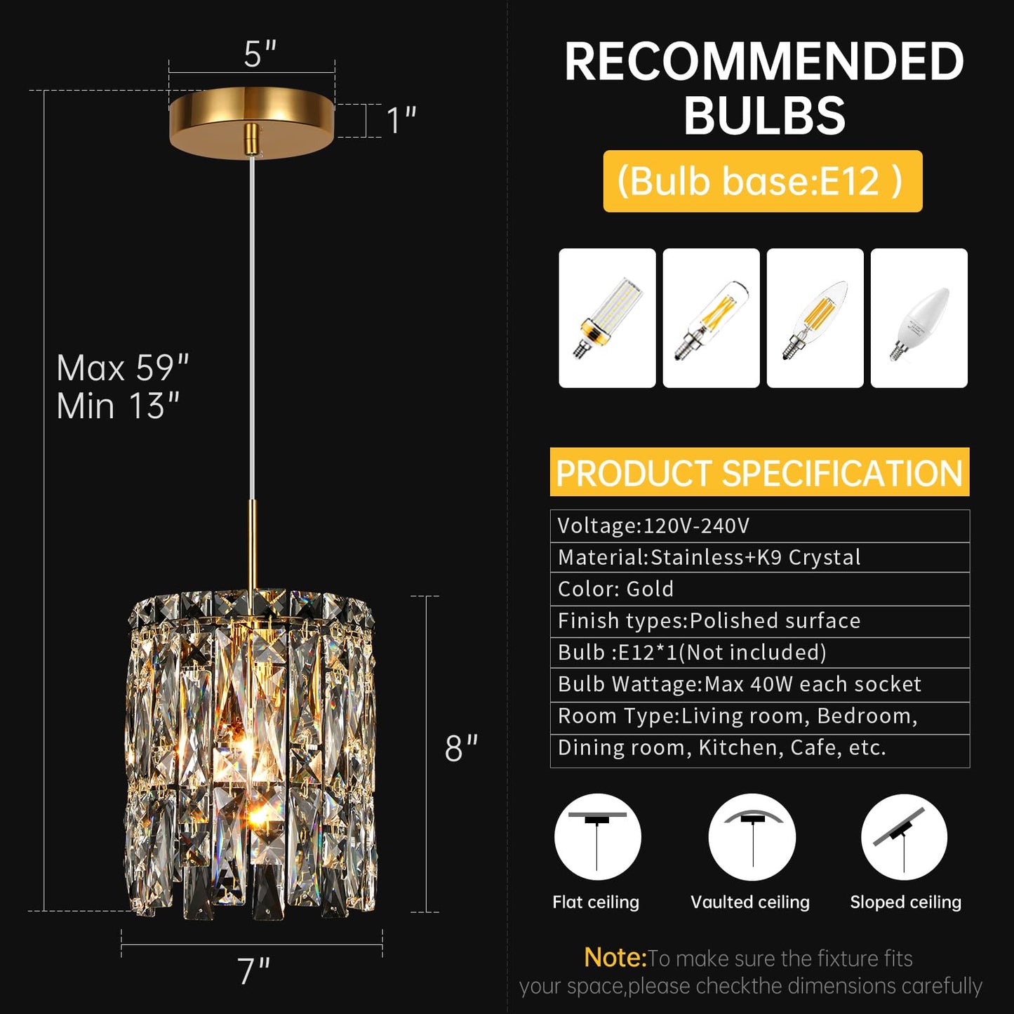 Nisidun Modern K9 Crystal Pendant Lights Kitchen Island 1 Lighting Gold Chandeliers For Dining Room Light Fixtures Over Table Hanging Chandelier For Kitchen Island Entryway Bathroom Bedhead Light