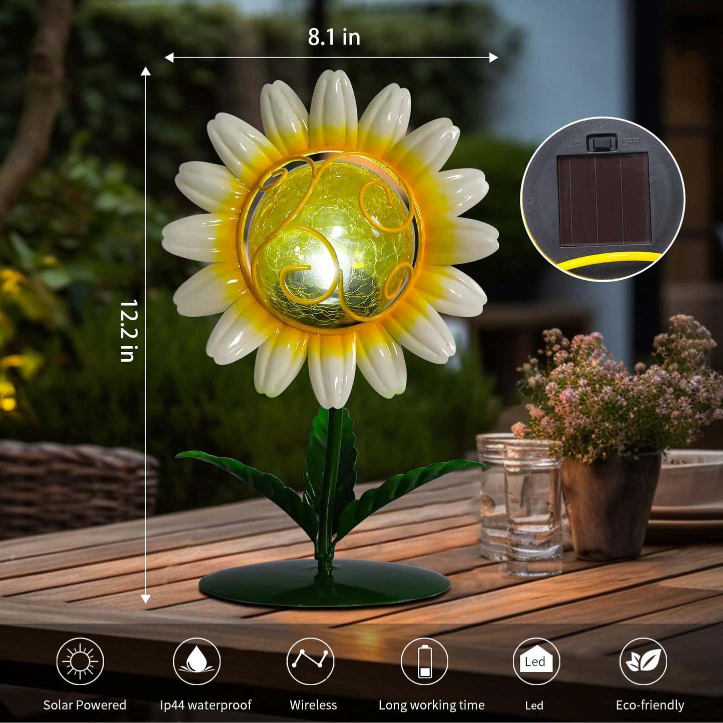 MUMTOP Solar Lantern - Waterproof Decorative Tabletop Lamp,  ed Glass, Yellow, Model 5009901C