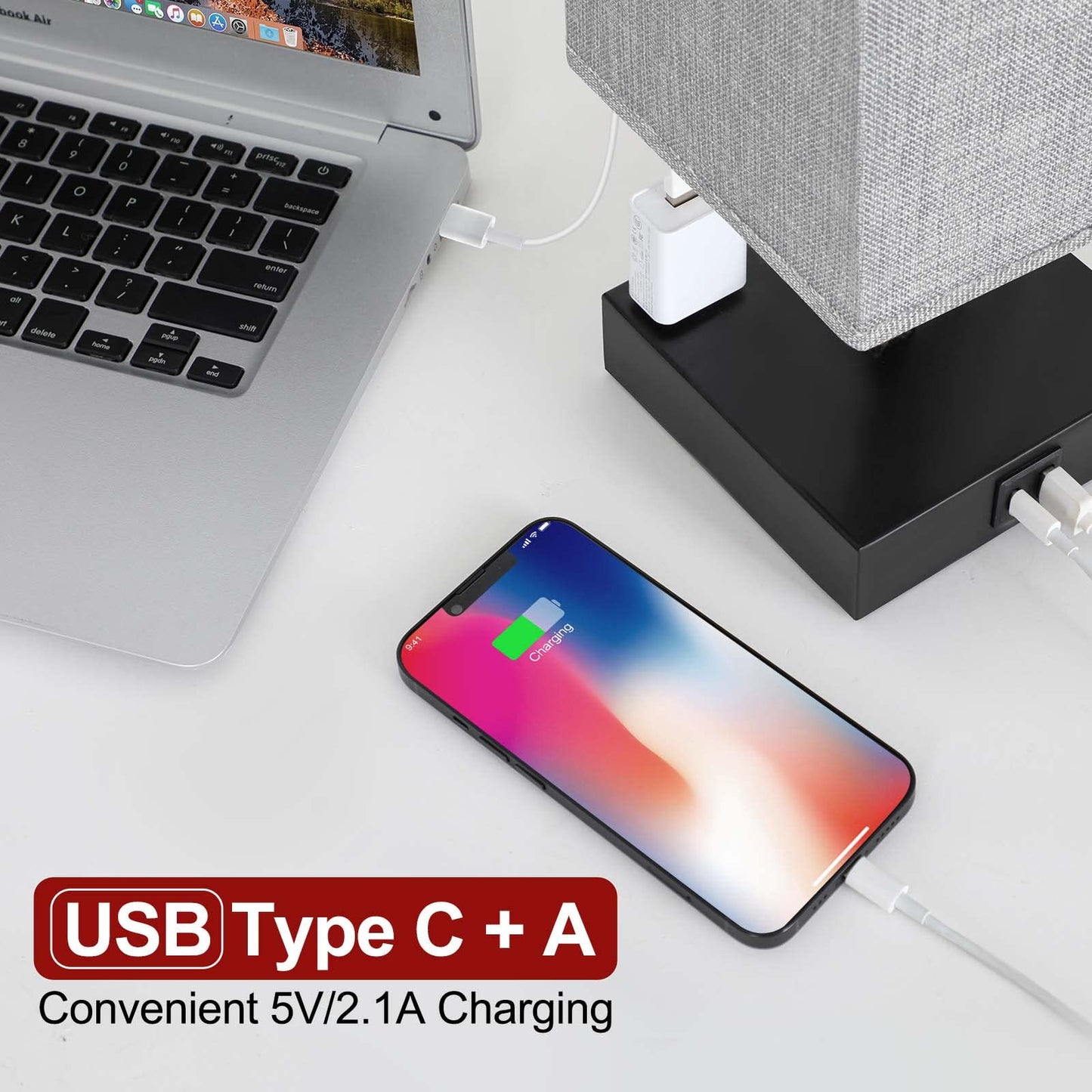 Soilsiu Bedside Lamp - Touch Control Table Lamp With Usb C+A Ports, 3-Way Dimmable, 4.3 Width, Gray, Led Bulb Included, Model