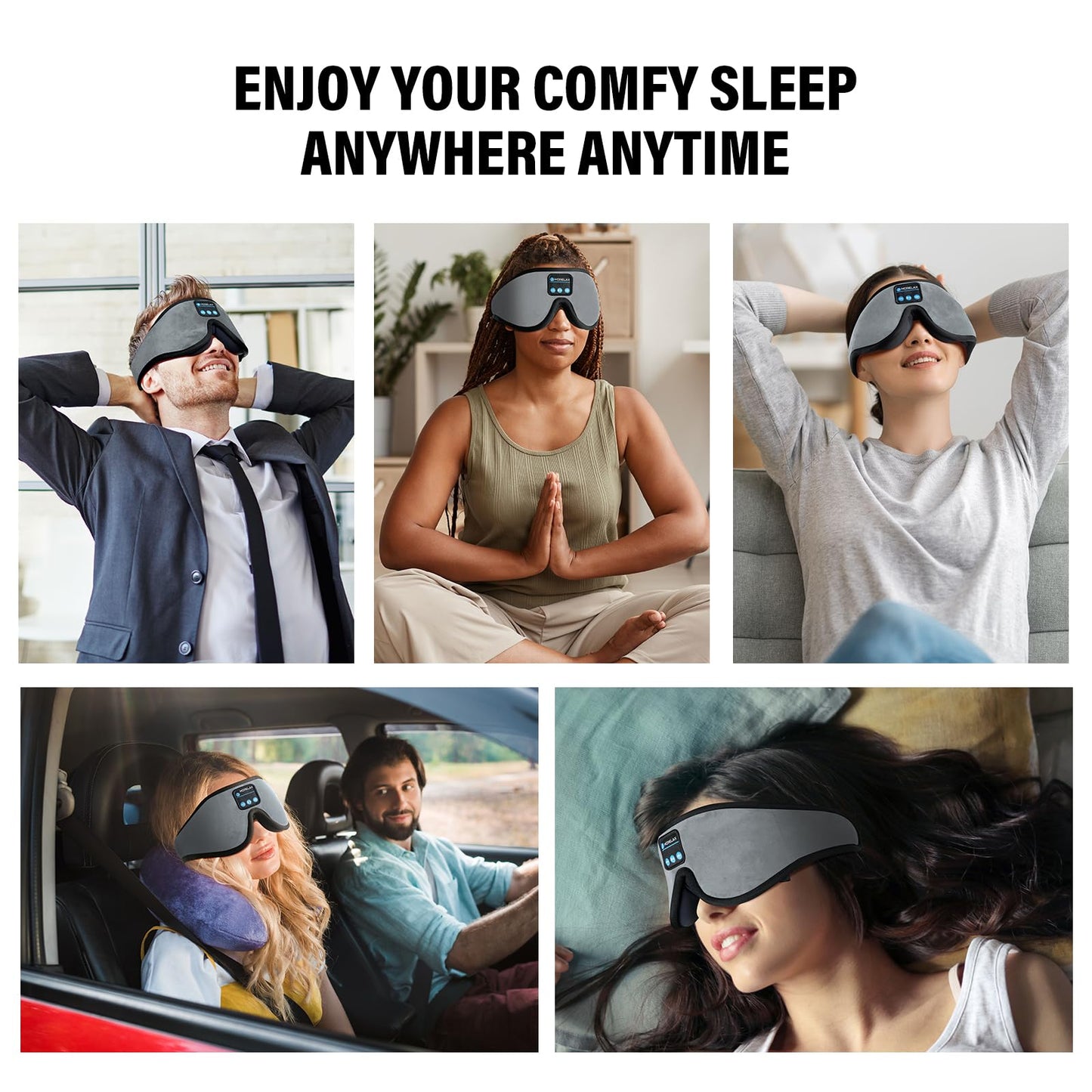 Sleep Mask with Bluetooth Headphones,3D Sleep Mask Wireless Music Eye Mask for Side/Supine Sleepers, with Slim Stereo Speakers,Bluetooth Sleep Headphones,Perfect for Sleeping,Gifts for Women/Men Grey