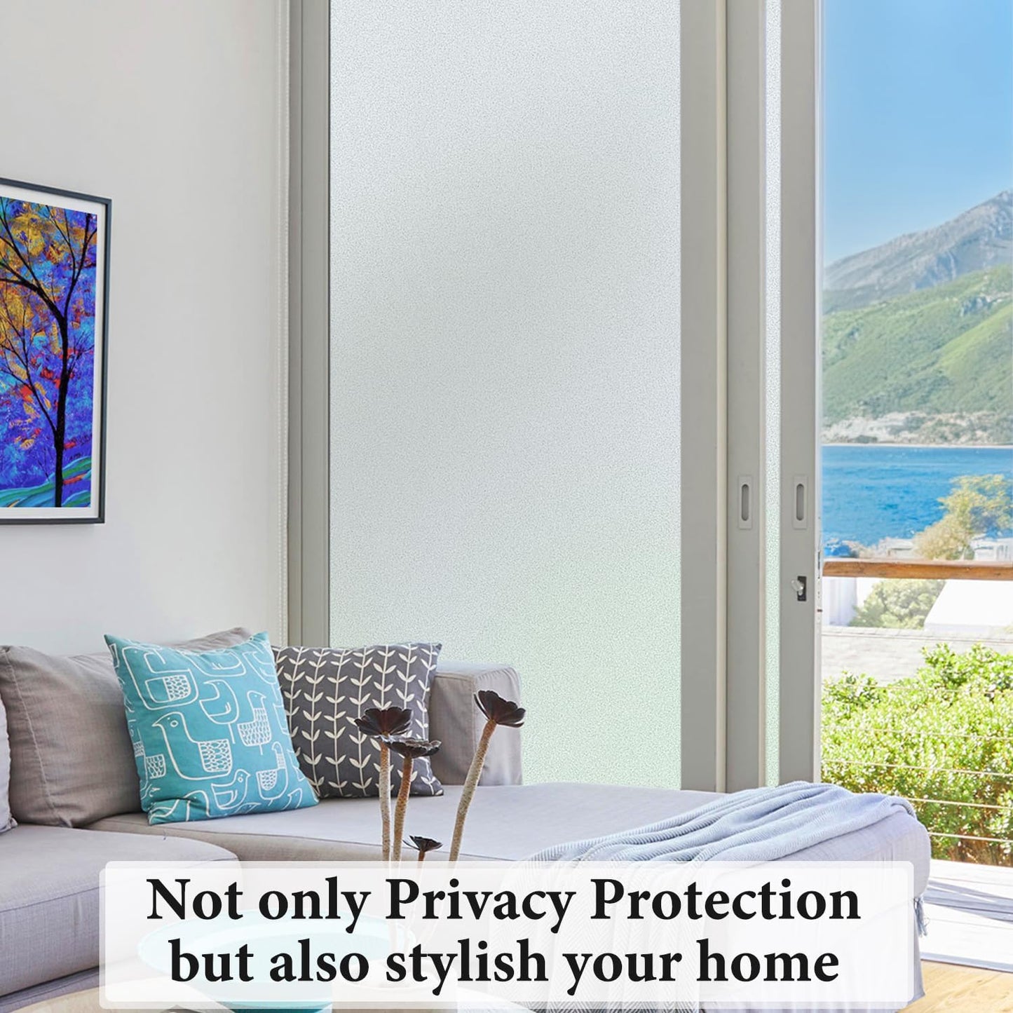 DUOFIRE Privacy Window Film Natural Frosted Glass Film Static Cling Glass Film No Glue Anti-UV Window Sticker Non Adhesive for Privacy Office Meeting Room Bathroom Living Room 45.2in. x 78.7in. S001