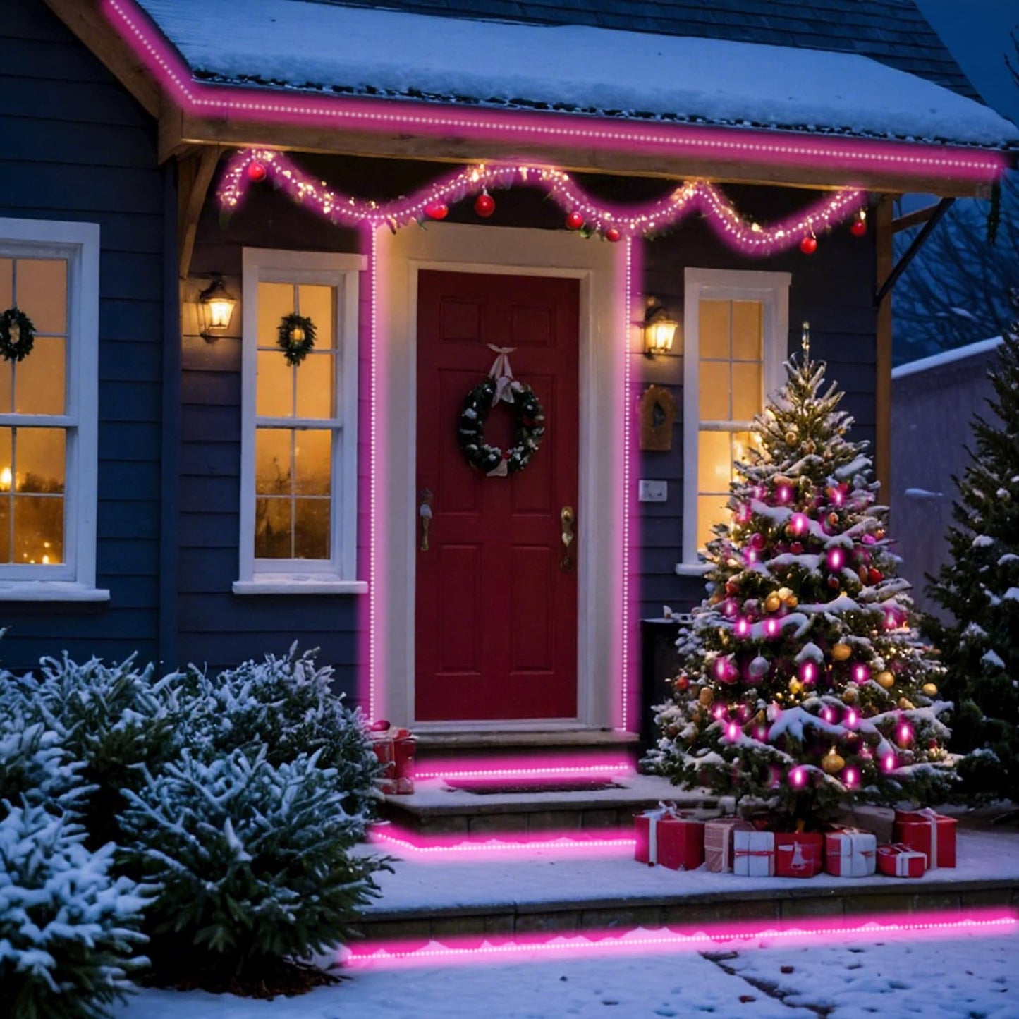 Pink Solar Rope Lights For Outside - 100 Led 33 Ft Solar Powered String Lights Pink Fairy Light With 8 Lighting Modes  Outdoor Rope Light Waterproof For Christmas Wedding Garden Yard Party Home Decor