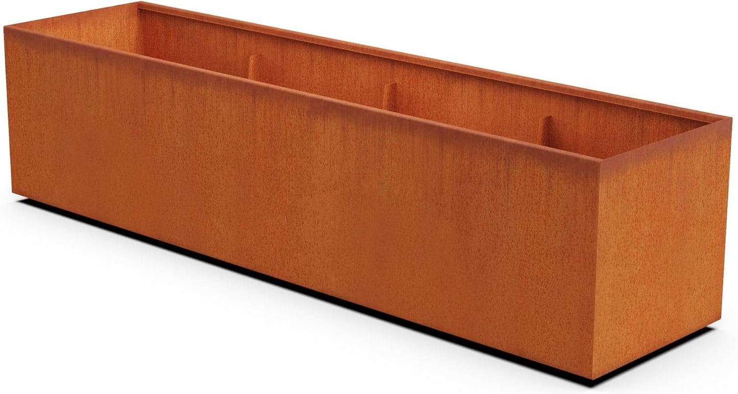 Large Rectangular Planters for Outdoor Plants 8 FT | Extra Large Corten Steel Planters, 96-Inch Metal Planter Rectangle for Commercial & Residential Landscapes, Fully Assembled