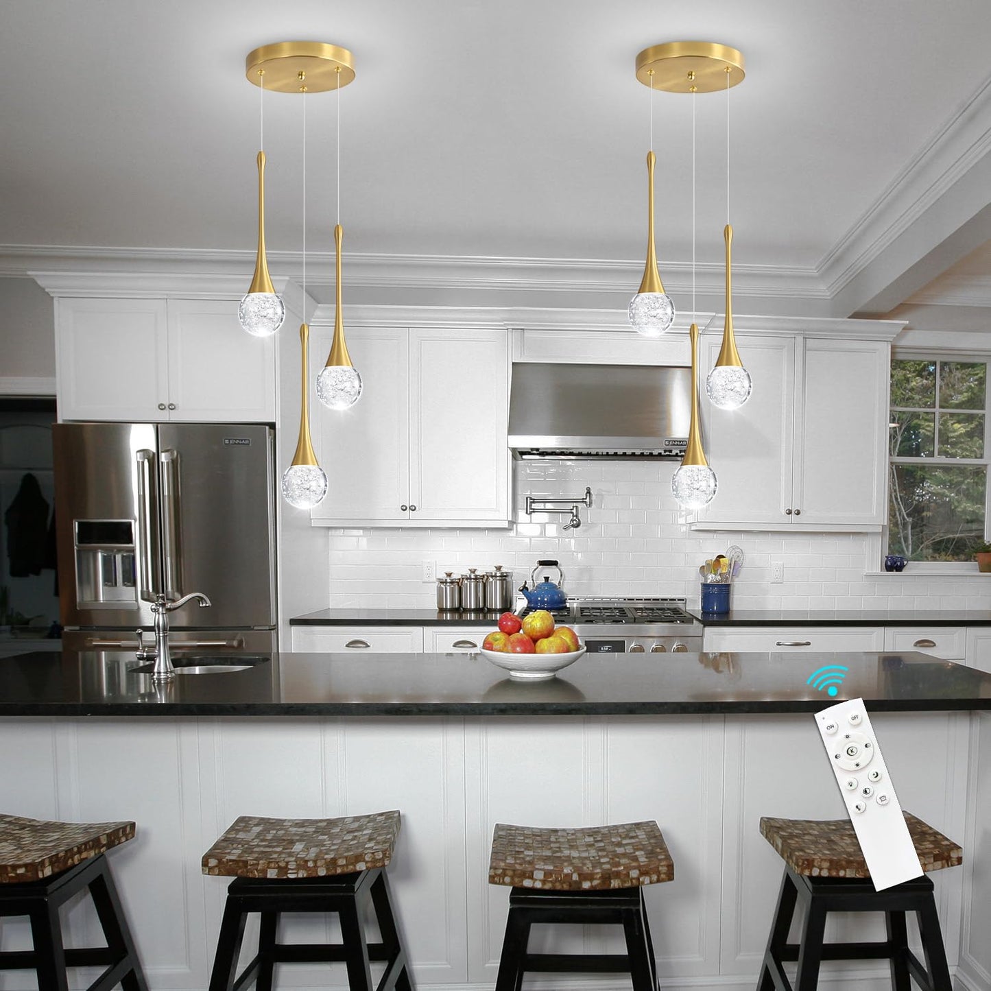 Cenzoz 3-Lights Modern Pendant Lights For Kitchen Island Led Dimmable Crystal Glam Ceiling Pendant Lighting Chandelier For Dining Room Hallway Bedroom Corner Lamp Antique Gold