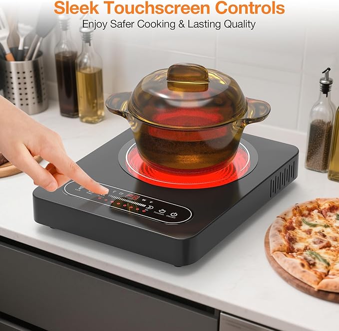 Electric Cooktop, Portable Electric Stove with LED Touch Control 8 Power Level, 1800W Induction Burner Hot Plate with Child Safety Lock, Timer and Overheat protection for Home Camping