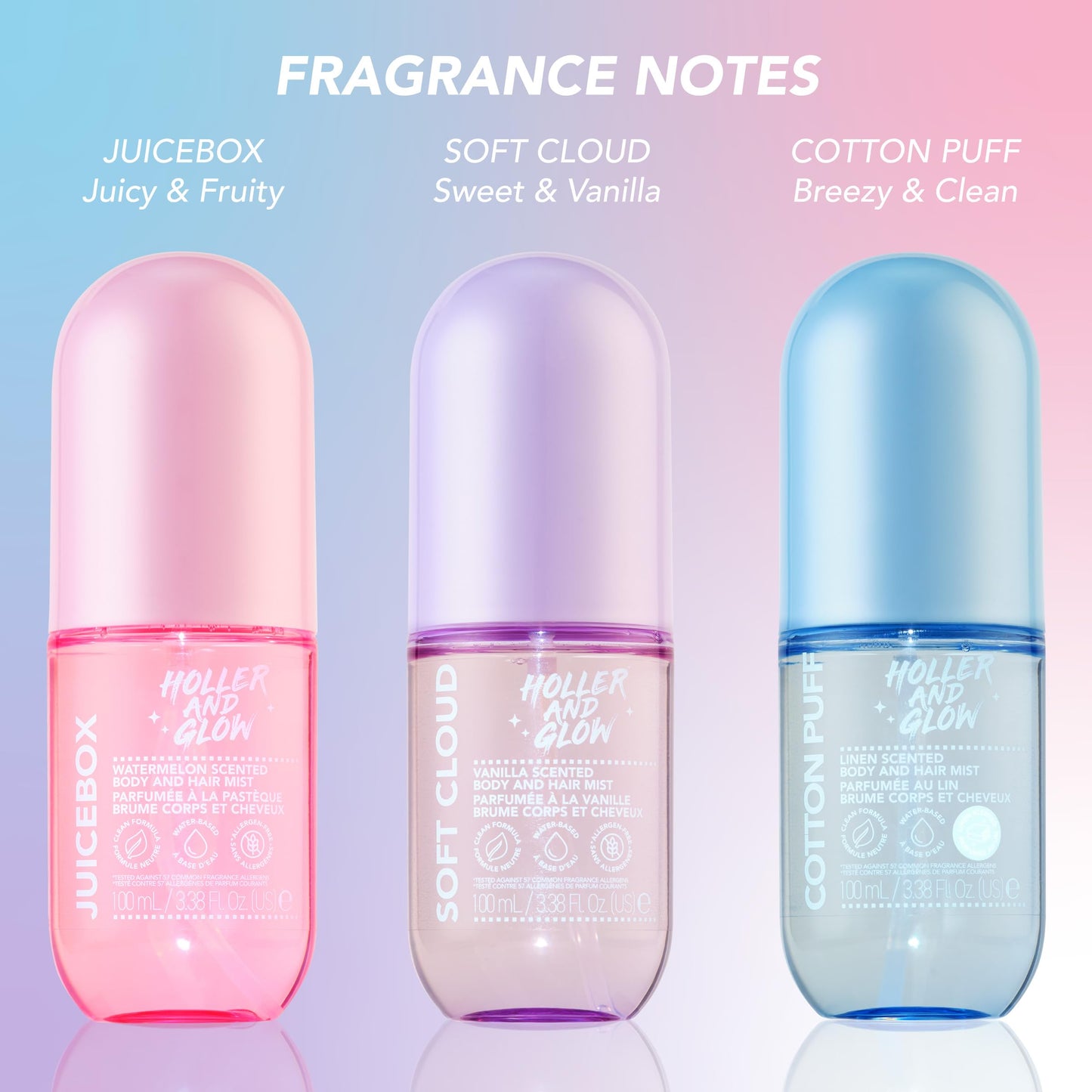 Holler And Glow Mood Boosting Cotton Puff Body & Hair Mist, Body Spray, Teen Girls Spritz, Long Lasting, Linen, Fresh Scented, Water Based Fragrance For Tweens, Clean & Gentle Formula, 3.38 Fl Oz