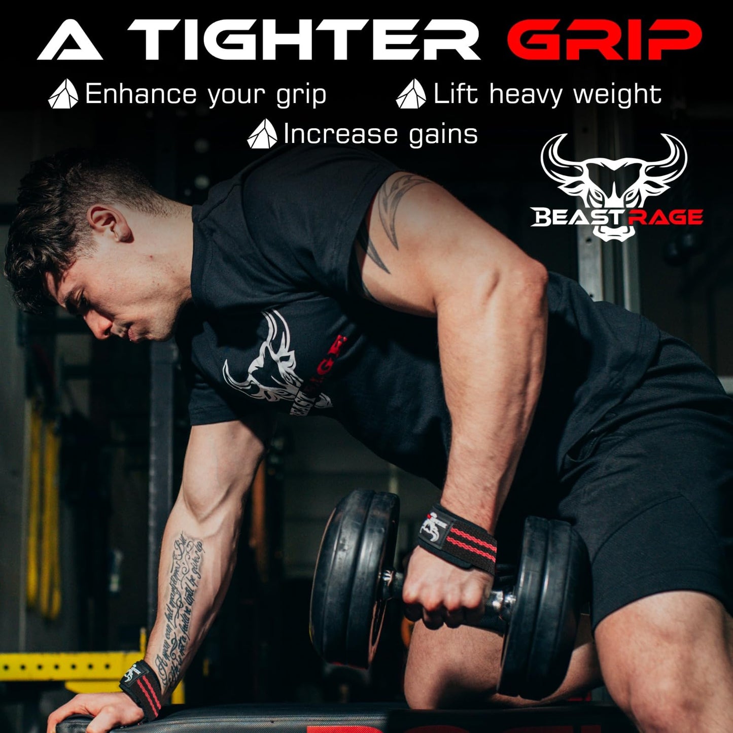 BEAST RAGE Lifting Wrist Straps for Weightlifting, Straps Gym Grip Power Workouts Lifting Straps Padded Cotton Men Women Wrap Lift, Deadlift Bodybuilding Weight Lifting Exercise Straps (Black/Red)