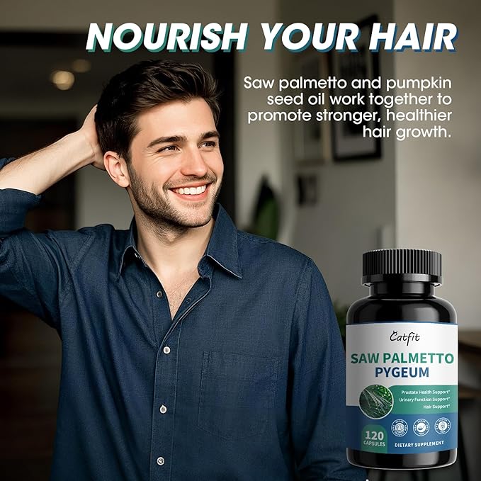 Saw Palmetto for Men 500mg - Prostate Support, Urinary & Hair Health Supplement with Pumpkin Seed Oil, Pygeum - Herbal Complex for Men's Wellness, Vegan Formula, 120 Capsules