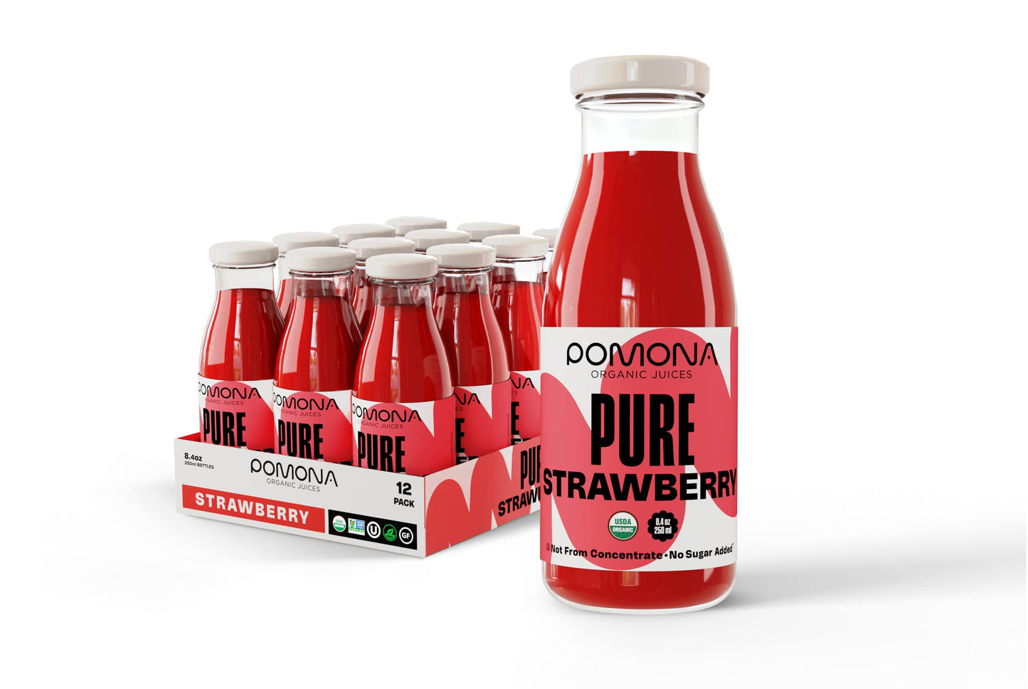 Pomona Organic Strawberry Juice (Pack of 12), Cold Pressed USDA Organic Juices with 100% Strawberries, No Added Sugar, Not From