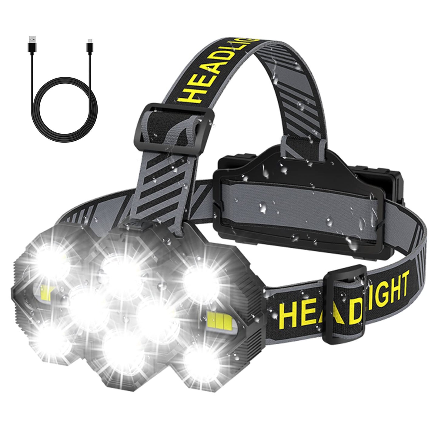 Victoper Headlamp, 22000 Lumen, 10 LEDs, 8+2 Modes, Waterproof, Black, Model V10000