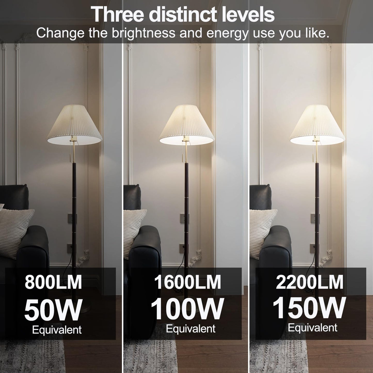 Energetic Smarter Lighting Super Bright 50/100/150W 3-Way A21 Led Light Bulb  800/1600/2200 Lumens  4000K Cool White  Non-Dimmable  E26 Base  Etl Listed  4-Pack