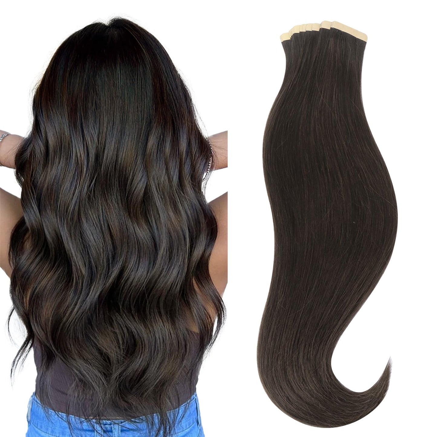 HOTBANANA Tape in Hair Extensions, 22 Inch 20pcs 50g Dark Brown Tape in Real Remy Human Hair Extensions Straight