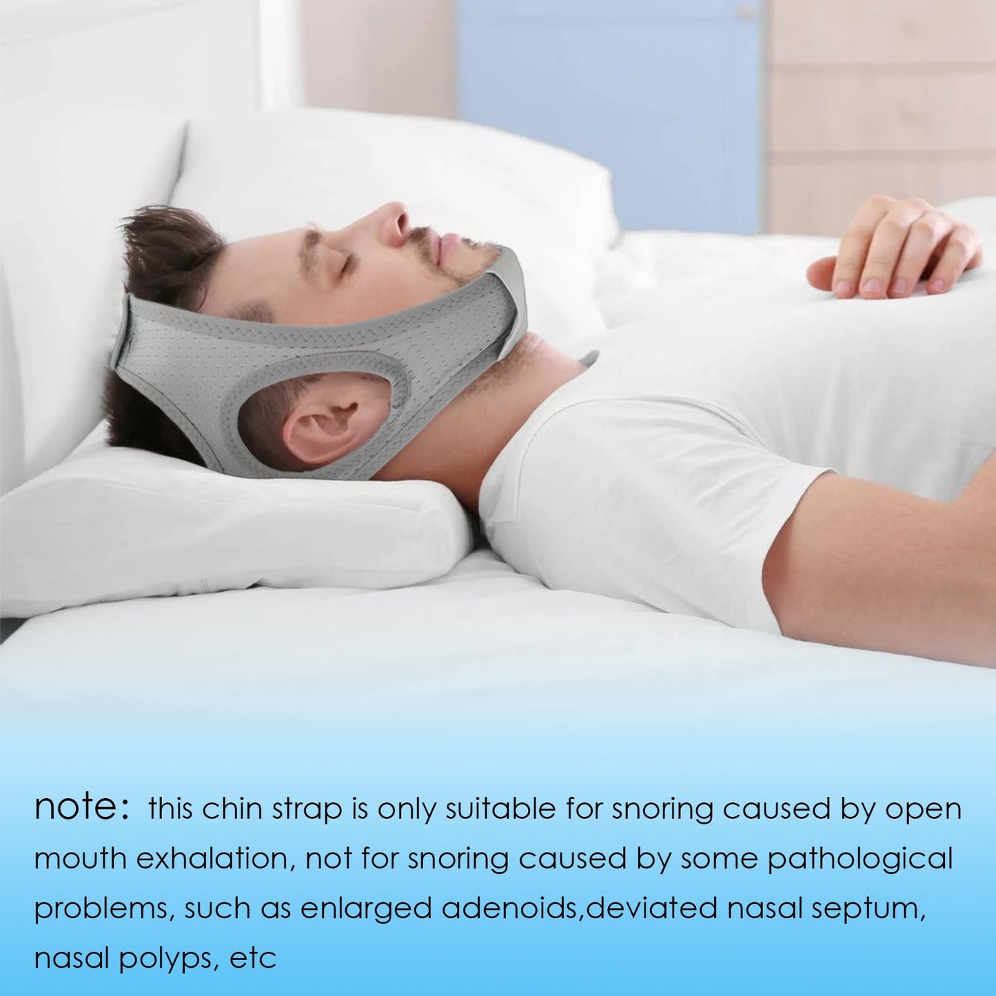 Forzacx Anti Snoring Chin Strap - Light Breathable Cpap Chin Strap Snoring Solution, Comfortable Chin Portion Widen Softer, Efficient Reduce Snoring, Adjustabl Sleep Chin Strap for Men Women - Grey