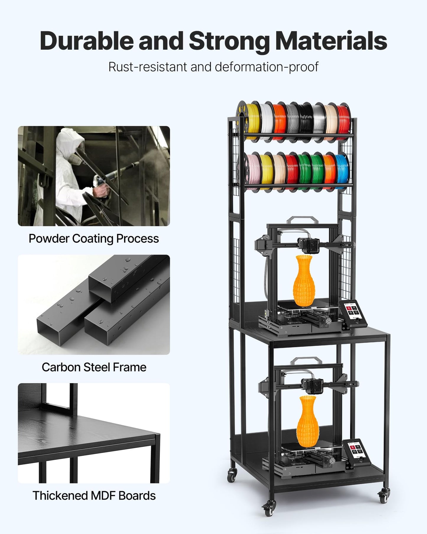 Vevor 3D Printer Filament Storage Rack, 4-Tier 3D Printer Stand With Filament Storage, Spools Holder Racks Cart With Wheels, Fil