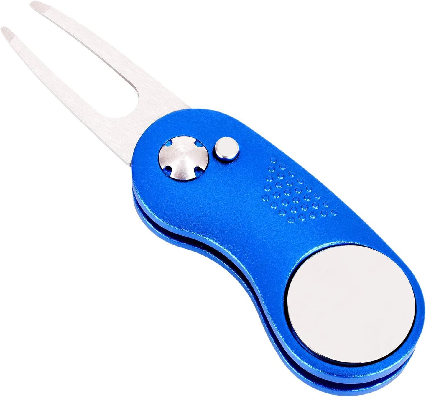 Mile High Life Golf Divot Repair Tool, All Metal Foldable Divot Tool with Pop-up Button & Magnetic Ball Marker