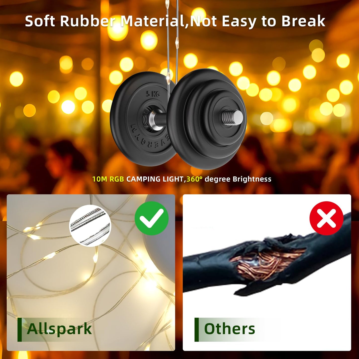 Camping String Lights Rechargeable Allspark 4 In 1 Quick Storage 32.8Ft Outdoor String Lights With 8 Lighting Modes Portable Led Fairy Lights For Christmas Decor Patio Tents Garden Party Holiday Gift