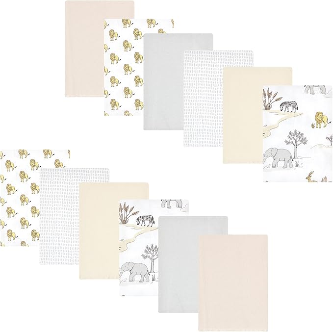 Luvable Friends Hudson Baby Flannel Burp Cloths 12pk, Wild Safari World