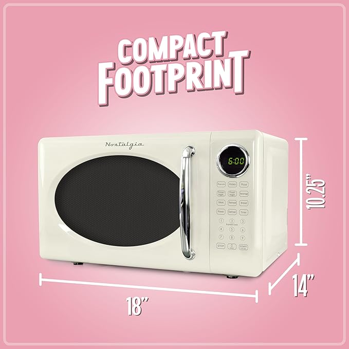 Nostalgia Retro 700W Microwave Oven 0.7 Cu Ft Capacity – Child Safety Lock, 8 Auto-Cook Settings – Countertop Kitchen Appliance – Ivory