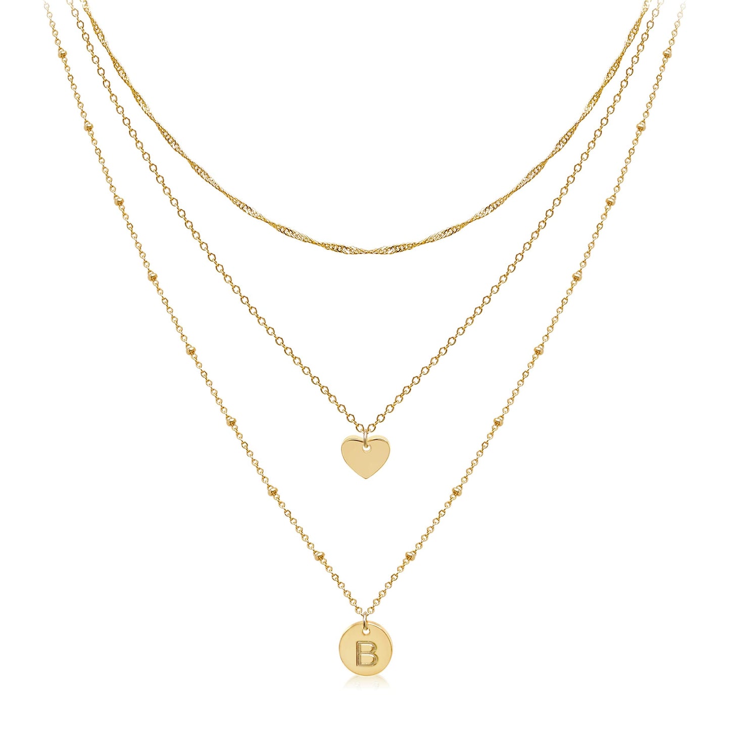 Aisansty Layered Heart Initial Necklaces for Women Handmade Dainty Tiny Heart Personalized Letter Coin Pendant Adjustable Layeri