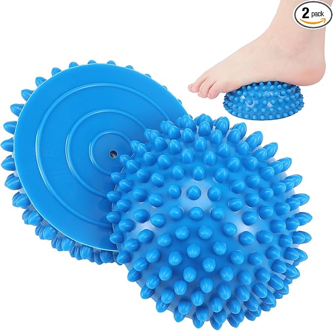 Threlaco 2 Pcs Half Round Massage Ball for Feet Blue Spiky Massage Ball for Kids Adults Sports, Stability Training, Muscle...