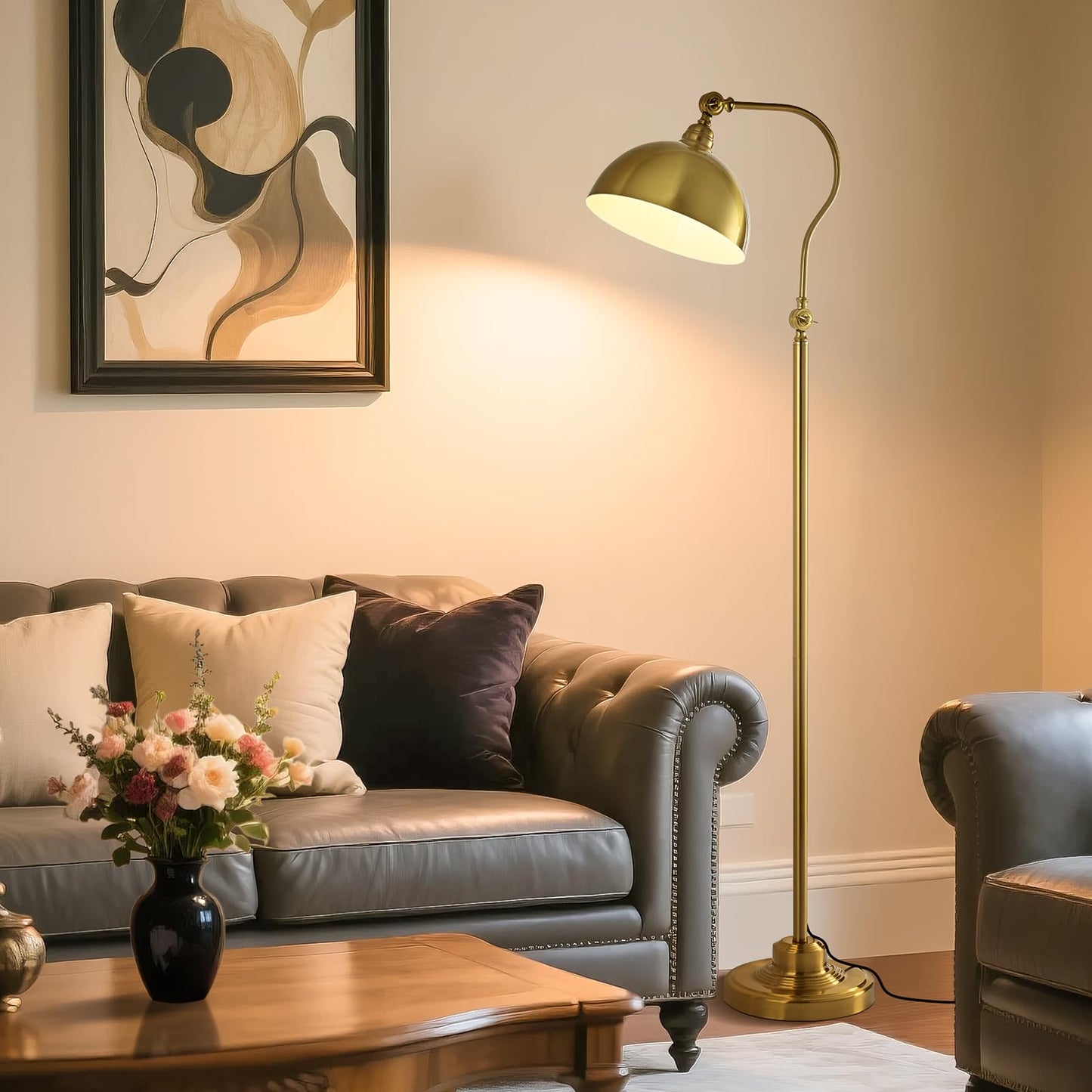 dujunlinghang Bright LED Floor Lamp with Remote Control, Adjustable Brass Design, Model MD-8801-Gold, Gold Finish
