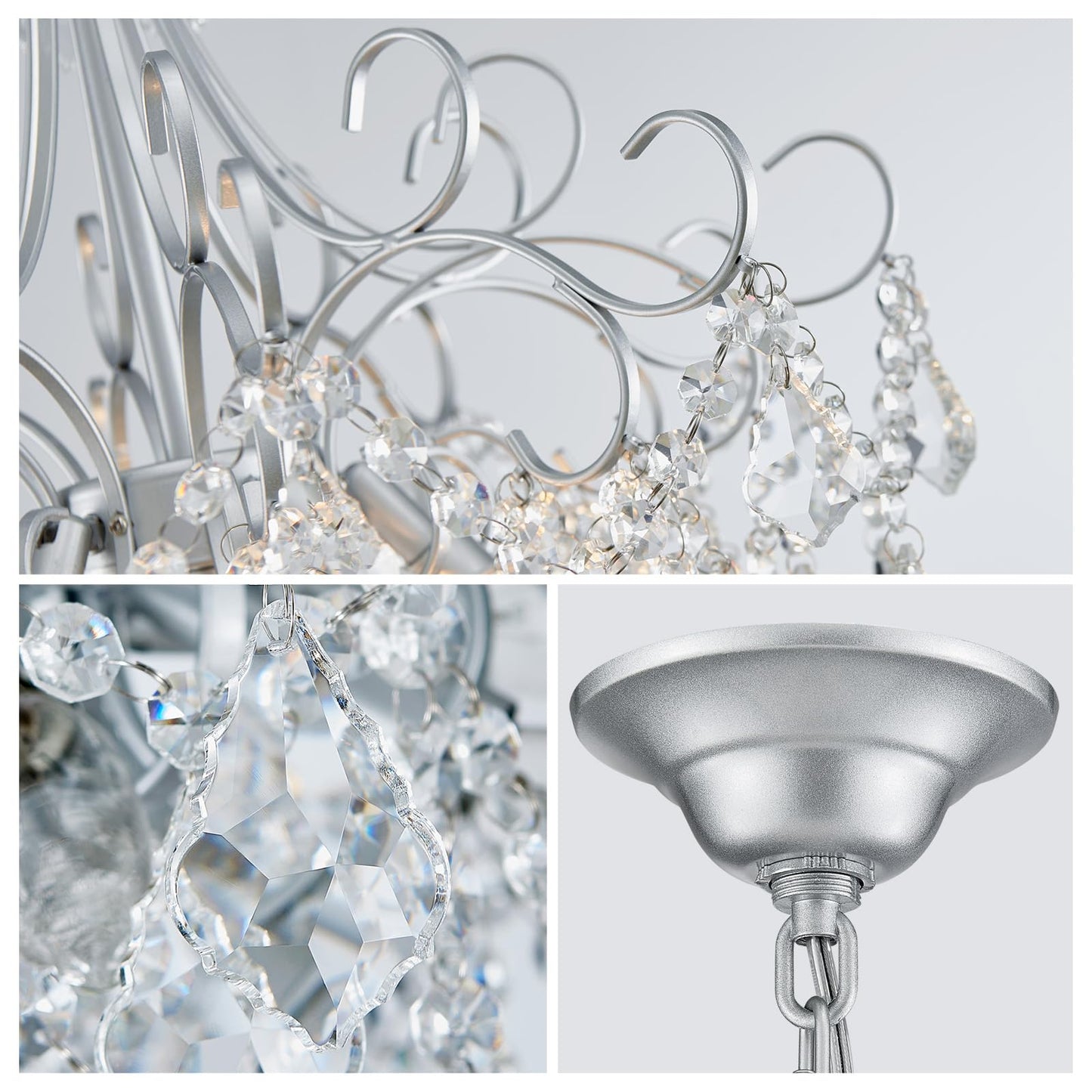 Wuzups Crystal Chandelier 5-Light Pendant Ceiling Light Modern Lighting Fixture For Dining Room Hallway Bedroom Kitchen Bathroom  H 22.4 X W 18.3  E12 Base  Silver