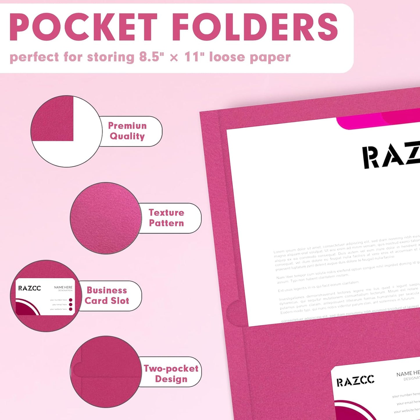 50 Pack 2 Pocket Folders - Letter Size, Magenta