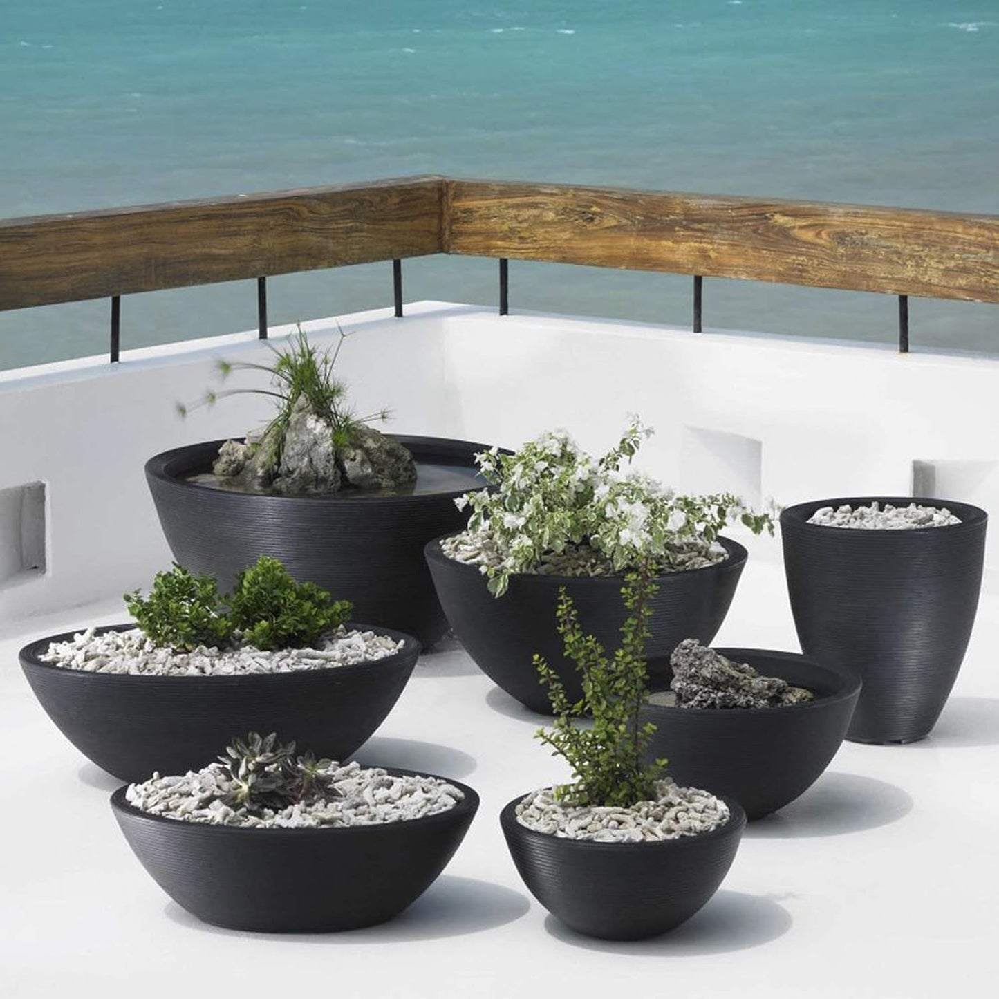Crescent Garden Delano Bowl Planter, Large Outdoor Round Shallow Plant Pot for Water Garden, Bonsai Plant Pots, Succulents with Drain Hole - Double Walled Bowl Lotus Pot, 26" W (Slate)
