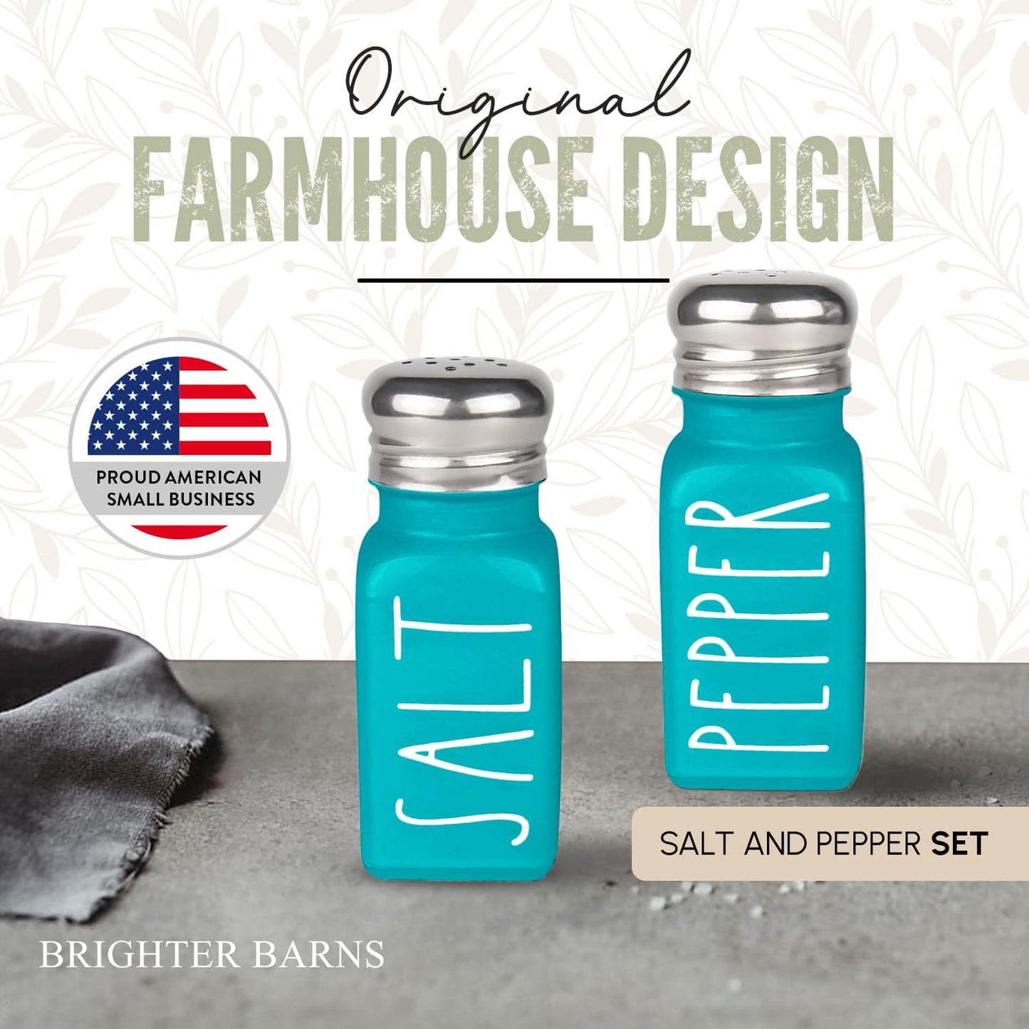 Teal Salt and Pepper Shakers Set by Brighter Barns - Turquoise Kitchen Decor & Turquoise Kitchen Accessories - Cute Modern Farmhouse Glass Shakers for Restaurants Wedding & Stainless Steel Lid (Teal)