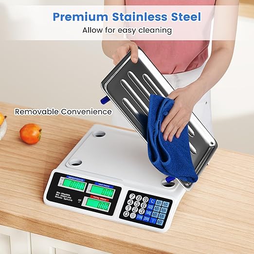 Goplus 66lb Price Computing Scale, Commercial Food Scale with Dual LCD Displays, Rechargeable Battery, Stainless Steel Platform, Price Calculation for Farmers Market, Deli, Meat Shop (Not for Trade)