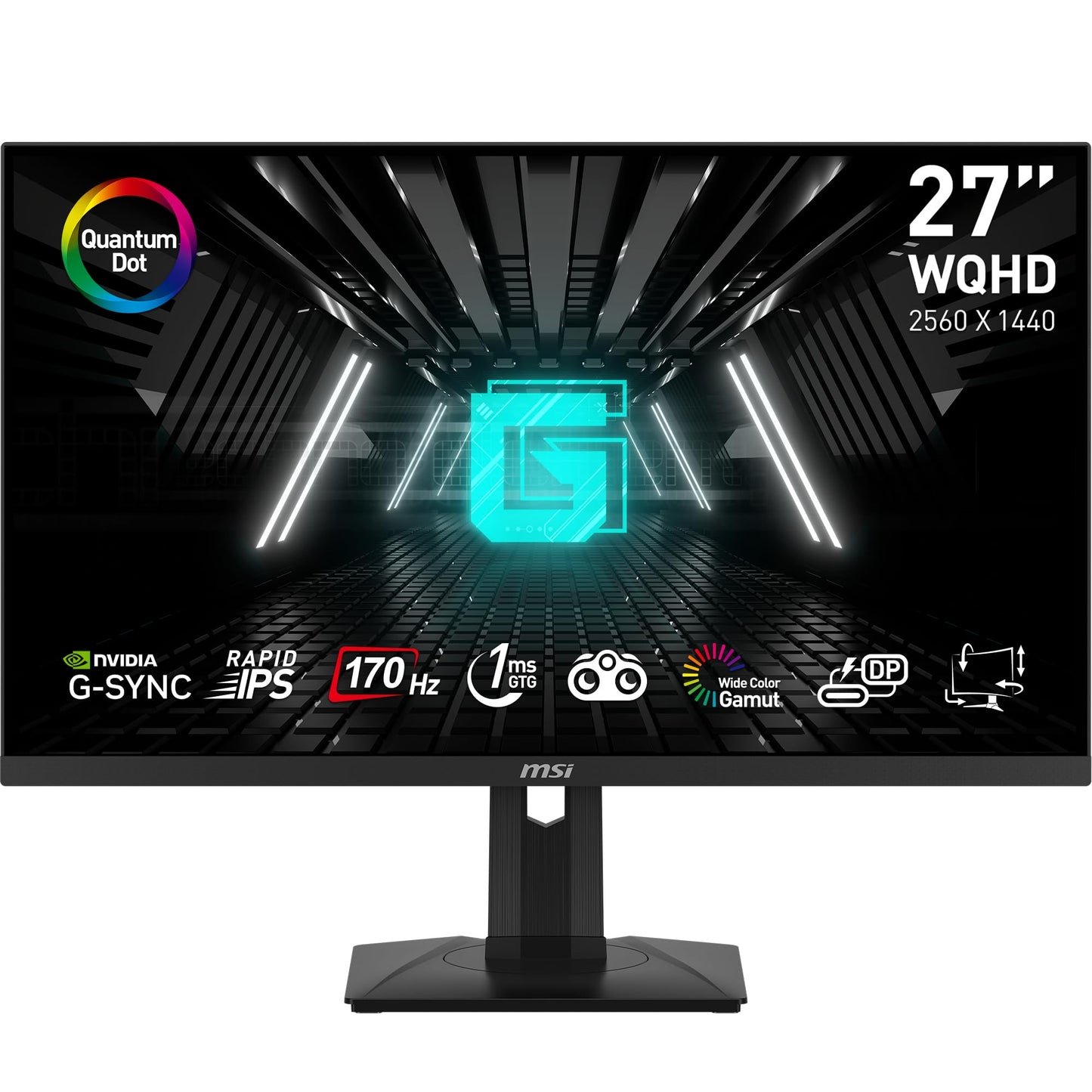 Msi G274Qpf-Qd, 27 Gaming Monitor, 2560 X 1440(Qhd), Ips, 170Hz, Freesync Premium, Hdr400, Hdmi, Displayport, Usb C, Tilt, Black