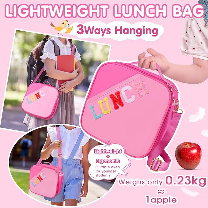 Lunch Bag Kids-Kids Insulated Lunch Bag with Adjustable Strap - Reusable Leakproof Lunch Box for Girls, Preppy School Lunch Tote for Travel, Picnic,School & Winter Camp