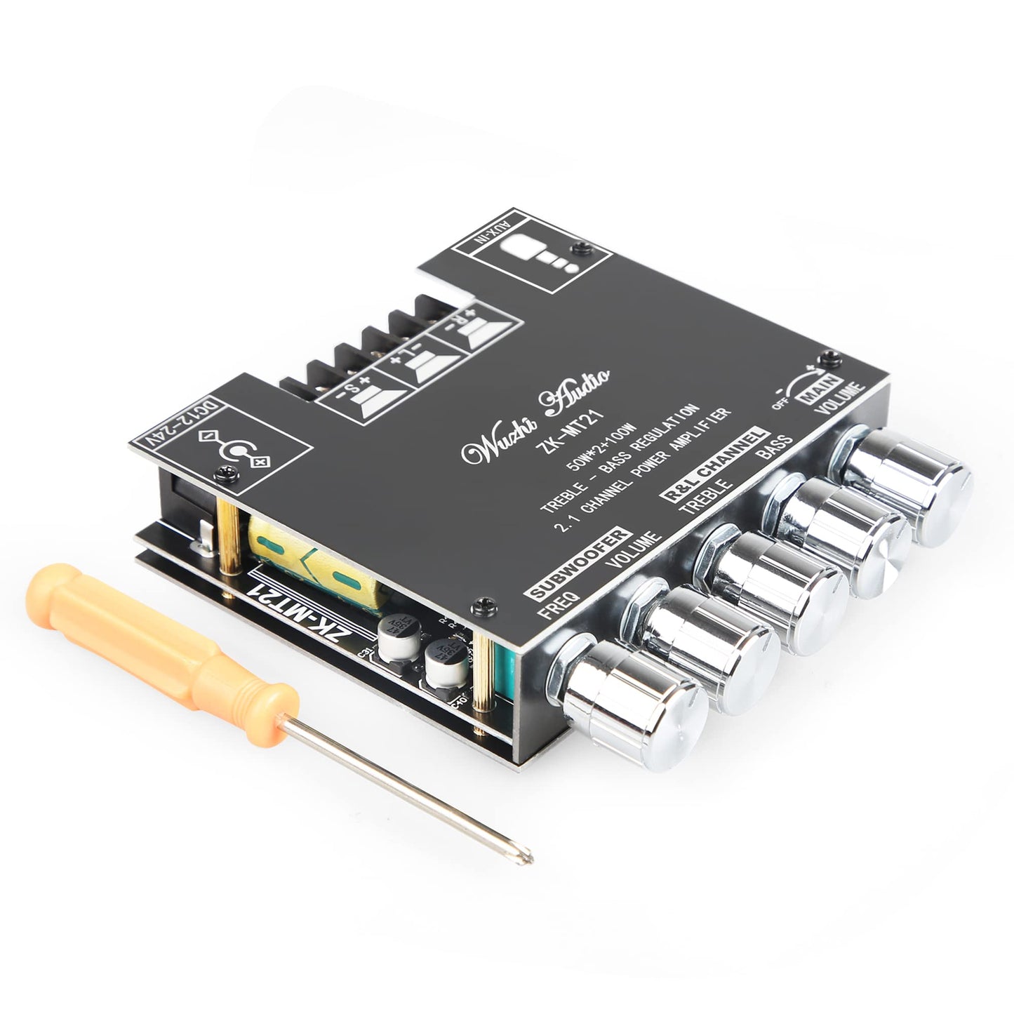 Bluetooth Power Amplifier Board With Subwoofer 2.1 Channel 50W  2+100W, 12V-24V Audio Power Amplifier Module With Treble And Bas